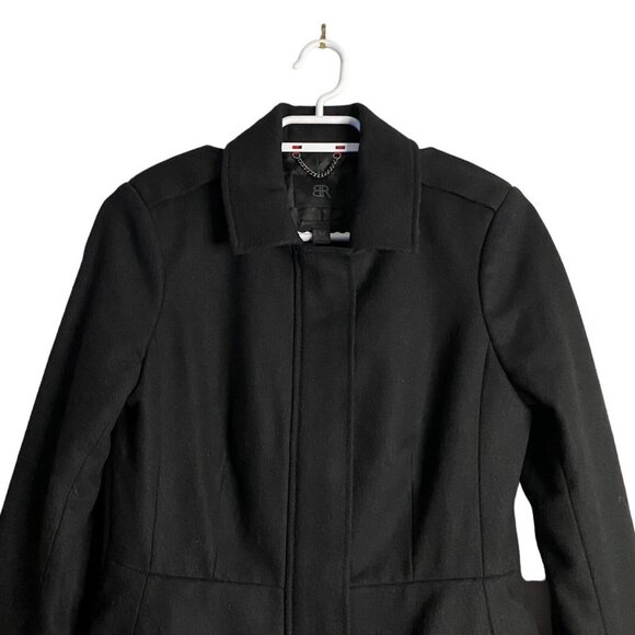 Banana Republic Women's Black Monogram Wool Blend Peplum Lady Coat - Picture 2 of 10